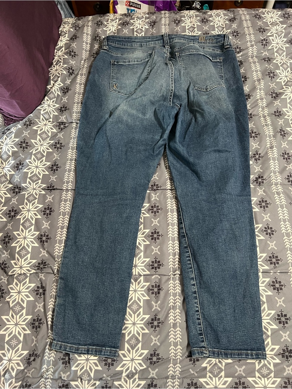 Kut from the Kloth Blue Straight-Leg Jeans with Turtle Patch - Picture 6 of 9